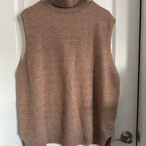 Cozy Tan Sleeveless Turtleneck Sweater